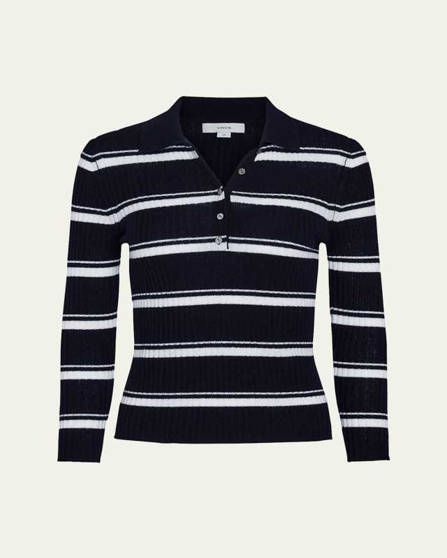 Stripe Mulberry Silk-Blend Polo Top